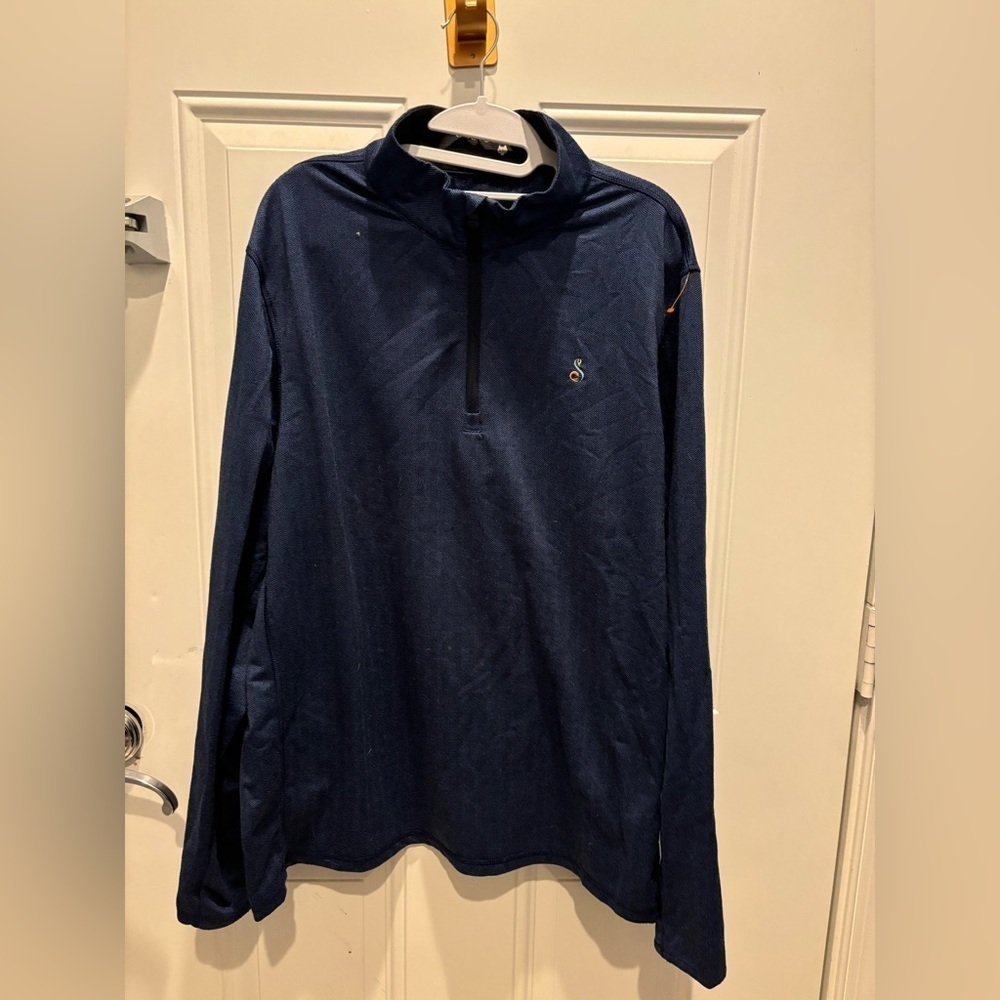 Greyson Tate Pullover Mens Blue Herringbone Golf Stretch 1/4 Zip Performance